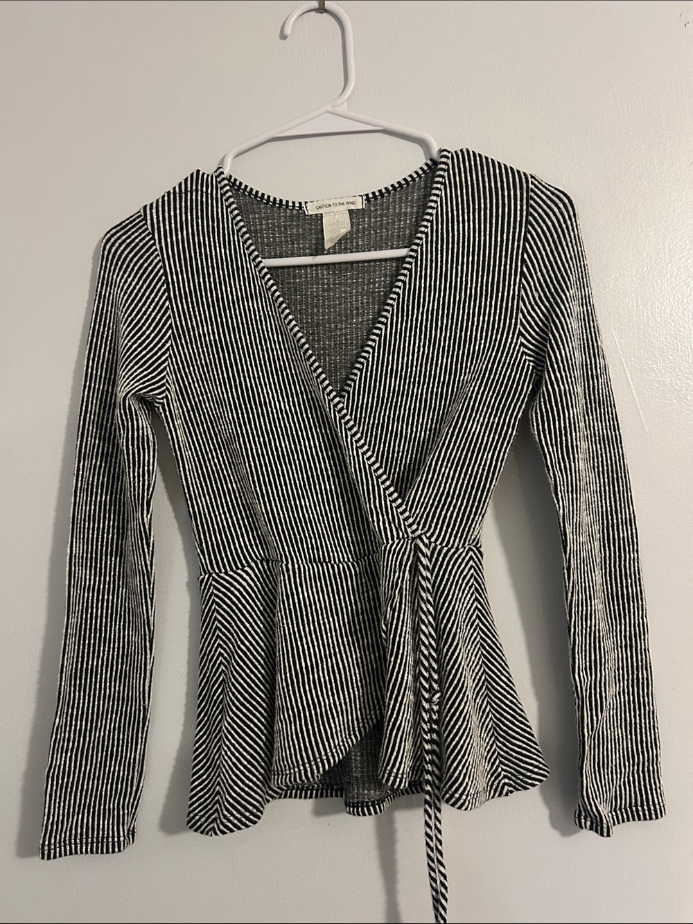Caution To The Wind Black & White Striped Wrap Peplum Top